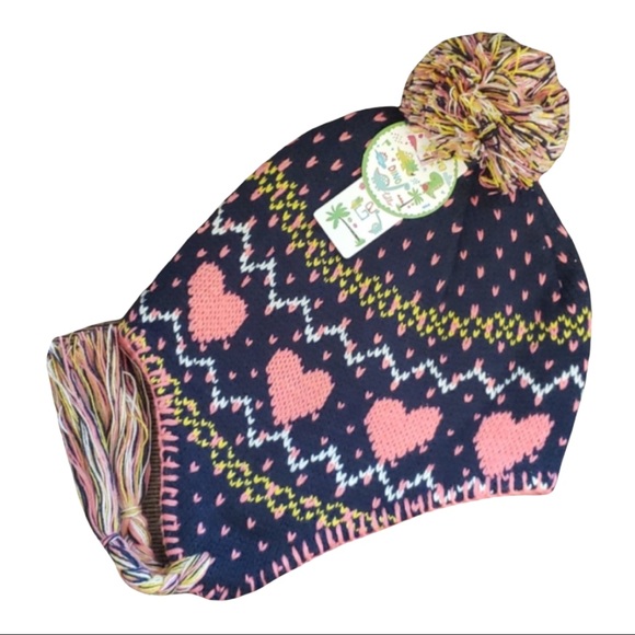 genovega Other - GenoVega Heart Knit Ear Flap Pom Pom Tassel Faux Fur Lined Winter Hat